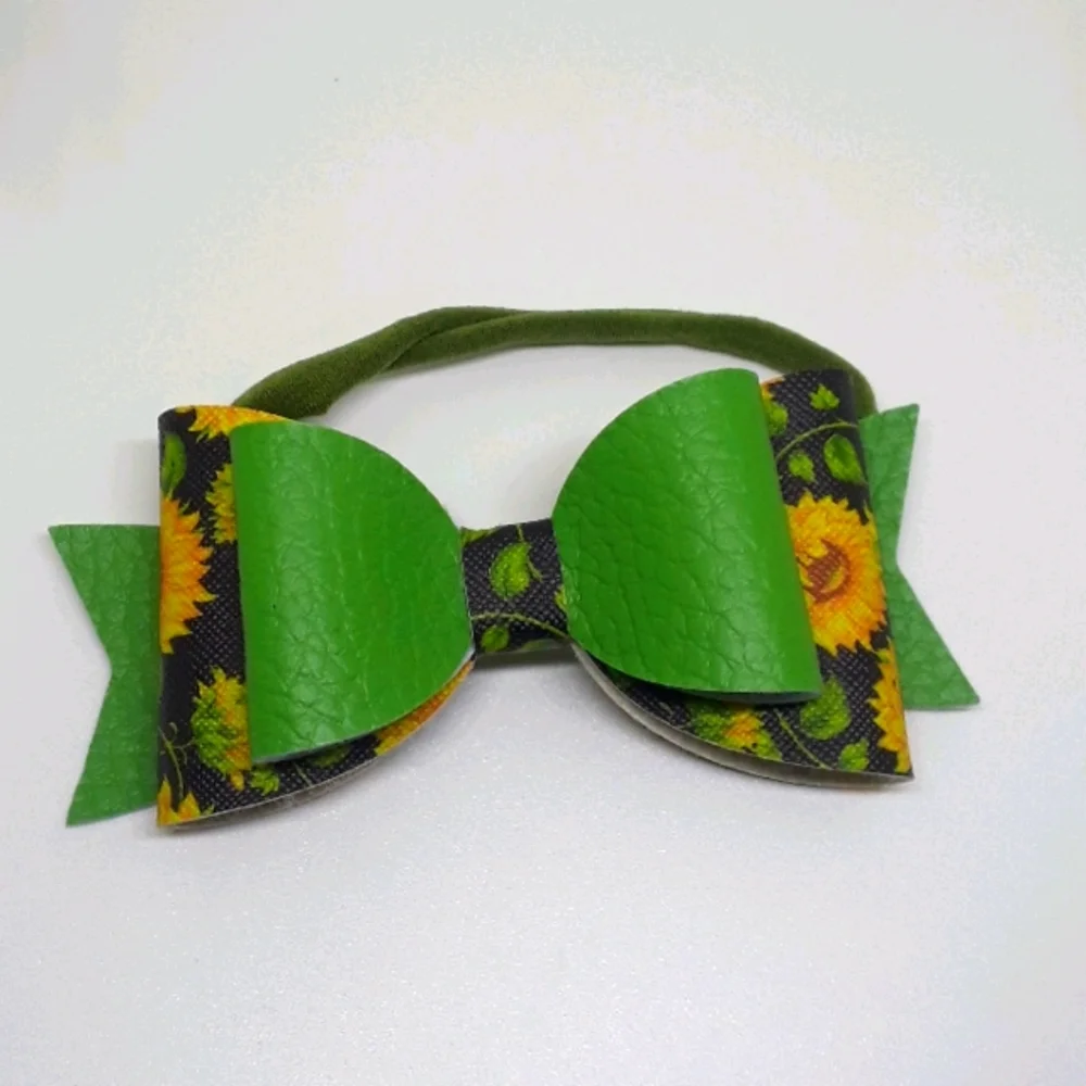 green and sunflower bow headband